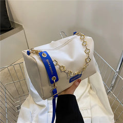 Leather CrossBody Bag with Heavy Chain Women Tote Handbag Shoulder Messenger Pur