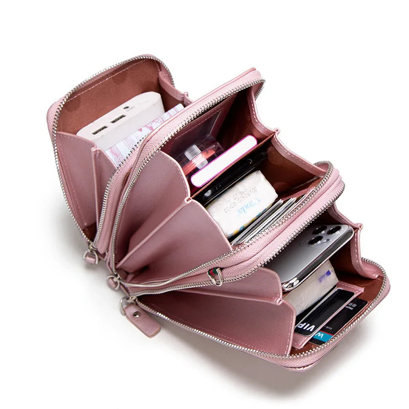 Women's Small Leather Crossbody Bag Zipper Clutch Purse