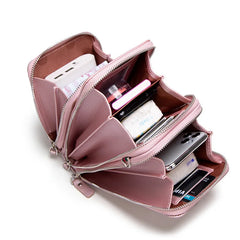 Women's Small Leather Crossbody Bag Zipper Clutch Purse