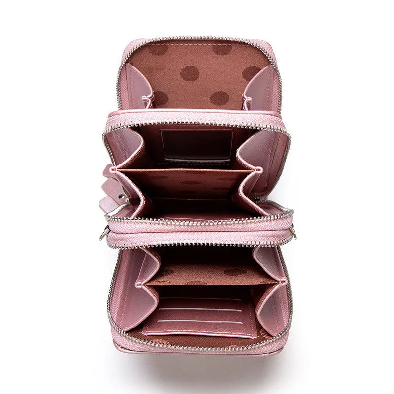 Women's Small Leather Crossbody Bag Zipper Clutch Purse