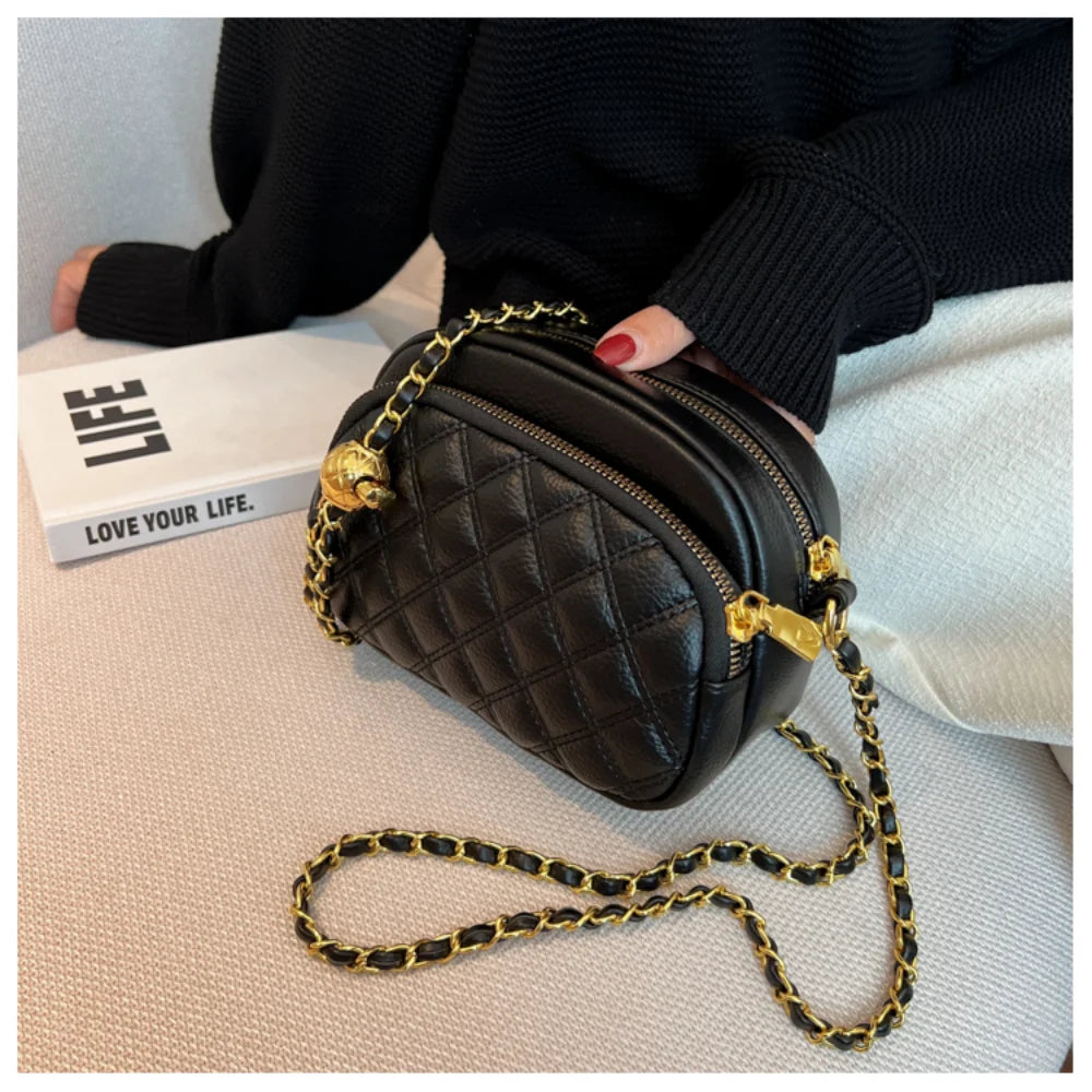 Rhombic Embroidery Crossbody Bag Women Chain Shoulder Handbag
