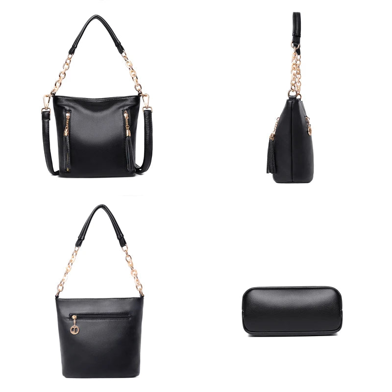 Leather Crossbody Bag Bucket Chains Shoulder Bag Purses Handbags Small Handbag