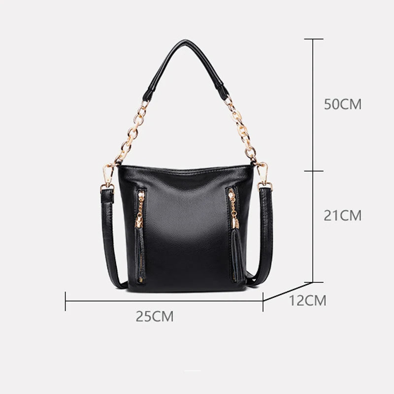 Leather Crossbody Bag Bucket Chains Shoulder Bag Purses Handbags Small Handbag