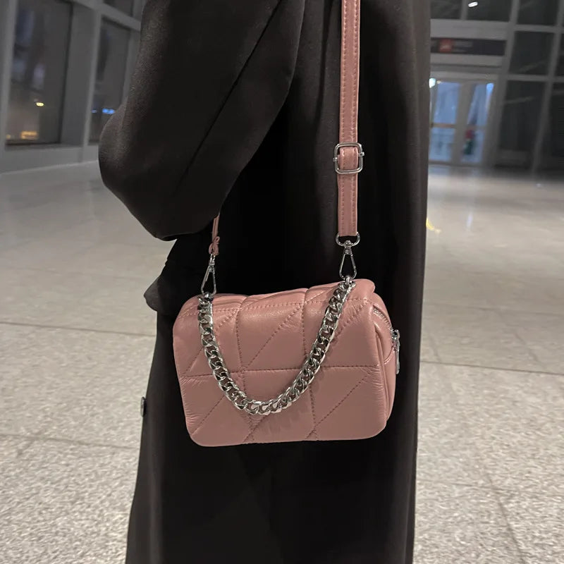 Pink Chain Shoulder Bag Mini Crossbody Purse for Women