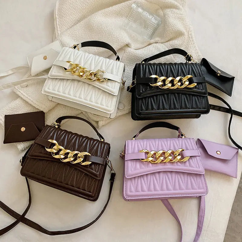 Purple Leather Crossbody Bag With Top Handle for Women