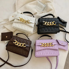Purple Leather Crossbody Bag With Top Handle for Women