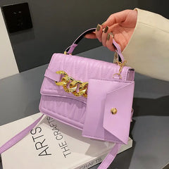 Purple Leather Crossbody Bag With Top Handle for Women