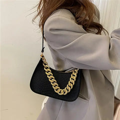 Leather Shoulder Bag Metal Chain Women Handbag Clutch Bags