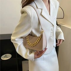 Leather Shoulder Bag Metal Chain Women Handbag Clutch Bags