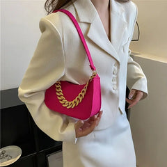 Leather Shoulder Bag Metal Chain Women Handbag Clutch Bags