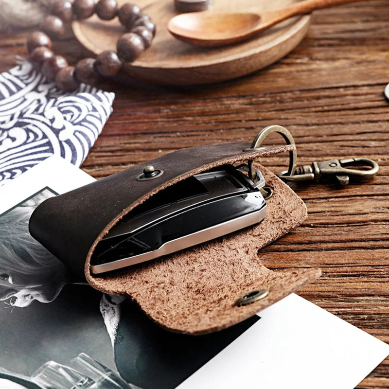 Leather Key Holder Car Key Wallet Key Organizer Smart Keychain Chain Purse