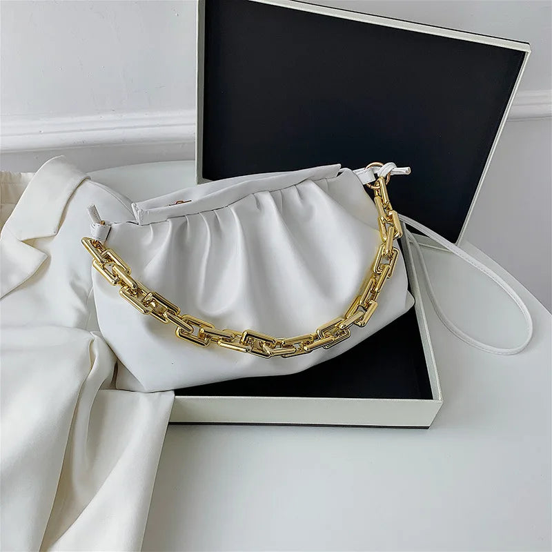 Leather Handbag Cloud Bag Solid Leather Party Clutch Bags