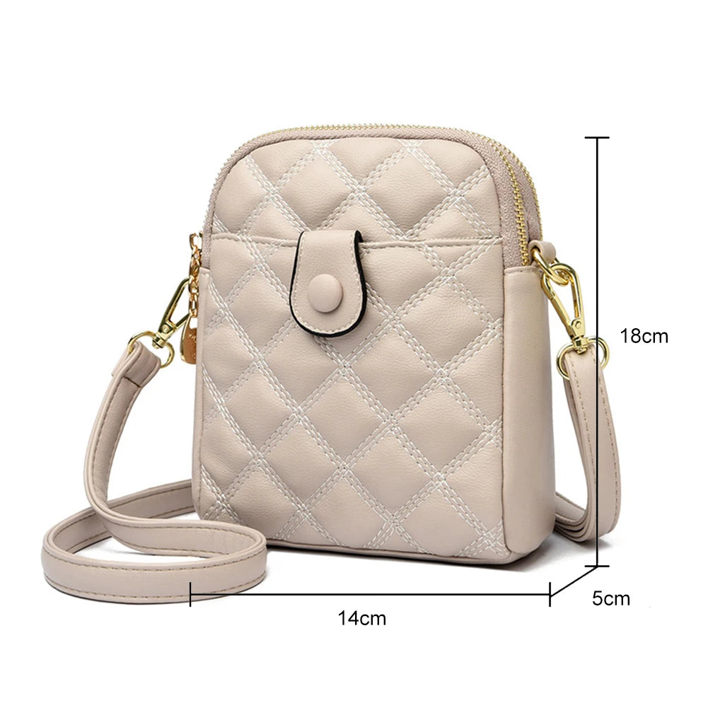 Quilted Rhombus Leather Messenger Handbag for Ladies