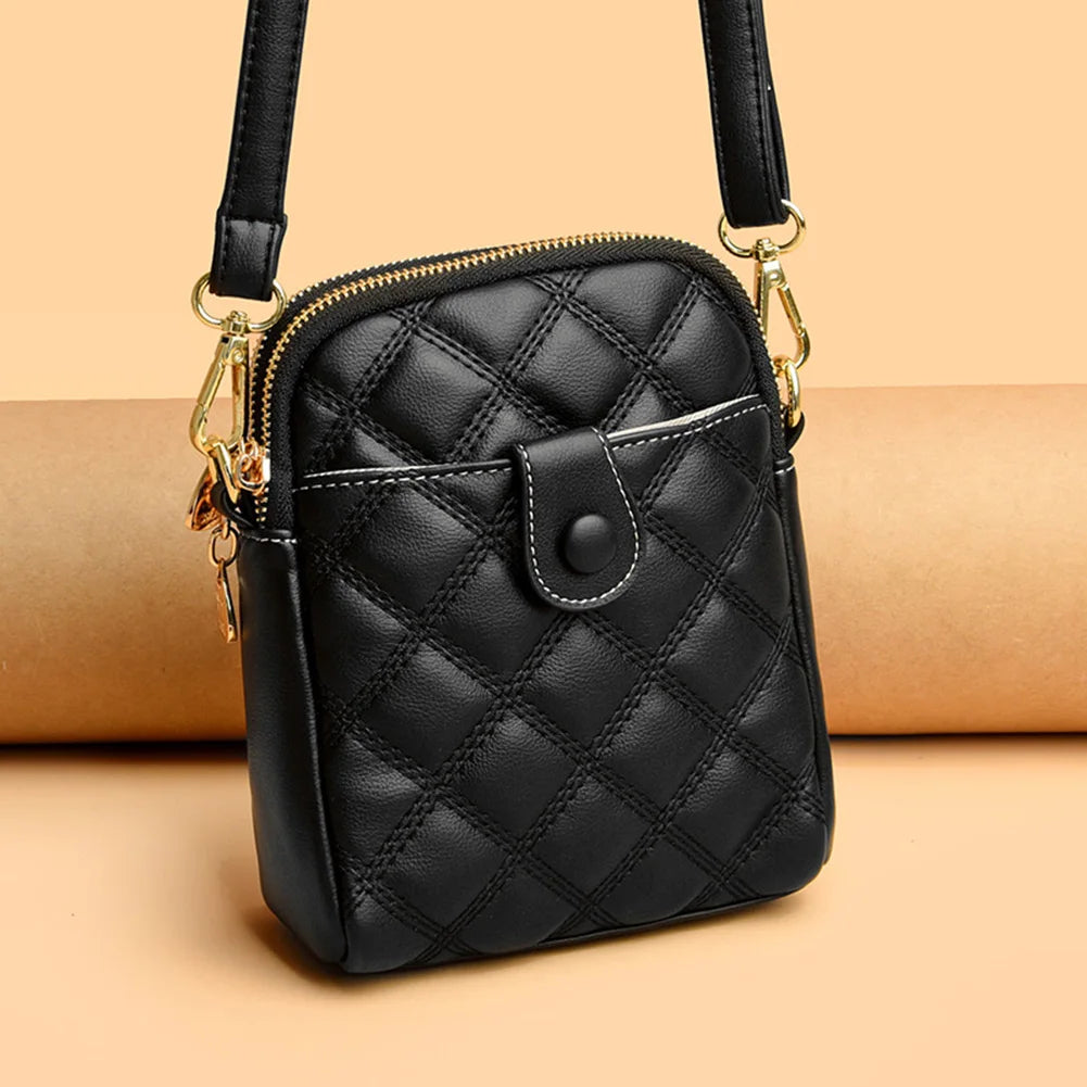 Quilted Rhombus Leather Messenger Handbag for Ladies
