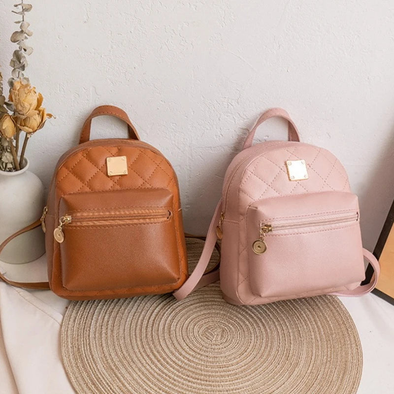 Small Leather Mini Backpack Shoulder Bags for Women Multi-Function Phone Pouch P