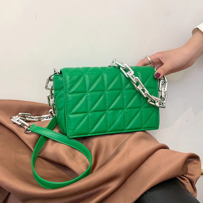 Quilted Orange Leather Crossbody Bag for Women