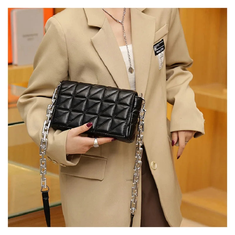 Quilted Orange Leather Crossbody Bag for Women