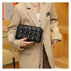 Quilted Orange Leather Crossbody Bag for Women