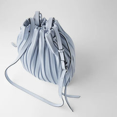 Pleated Stripe Bucket Bag Crossbody Tote for Women