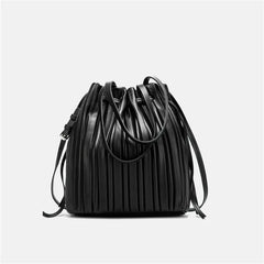 Pleated Stripe Bucket Bag Crossbody Tote for Women