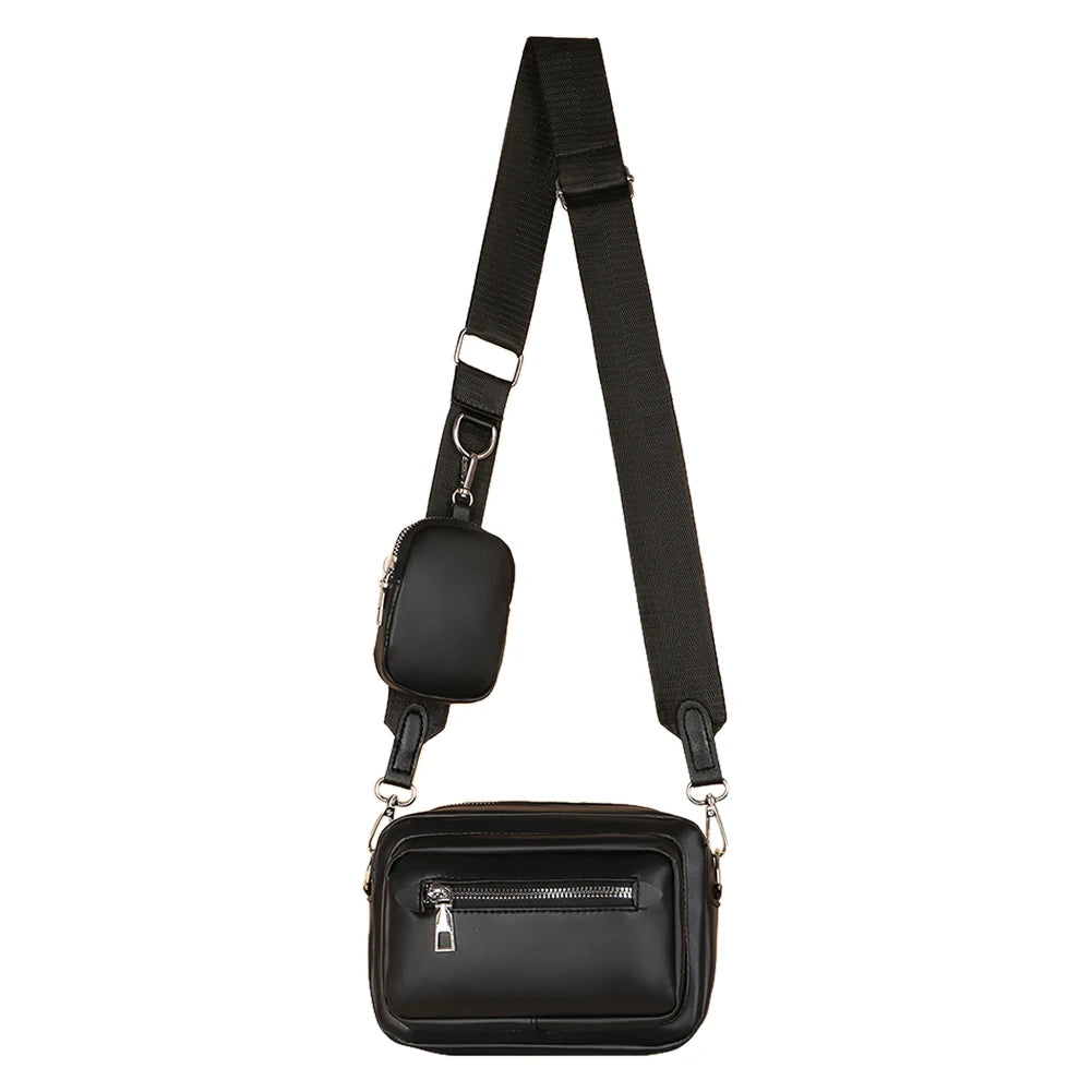 Leather Shoulder Bags Hand Crossbody Bags Soft Square Zipper with Small Purse