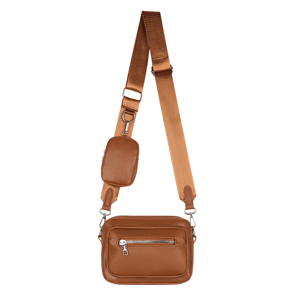 Leather Shoulder Bags Hand Crossbody Bags Soft Square Zipper with Small Purse