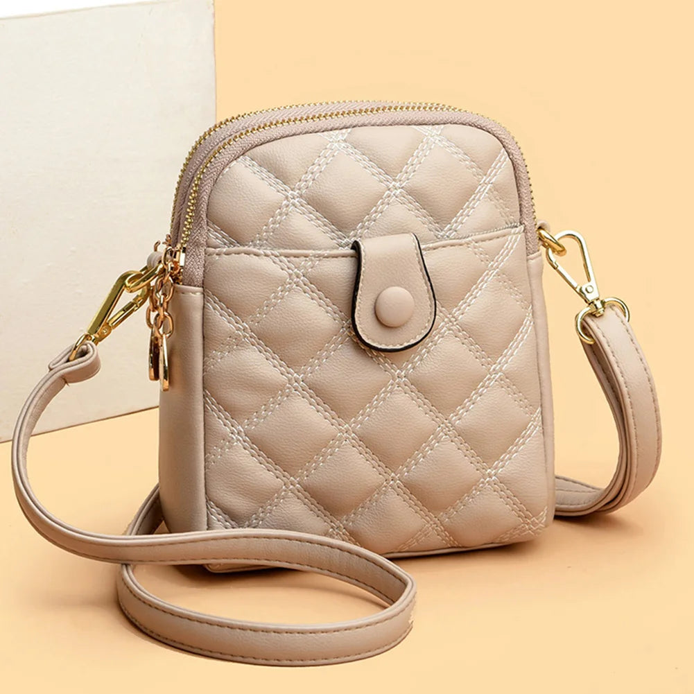 Quilted Leather Shoulder Bag Rhombus Casual Purse Phone Bag