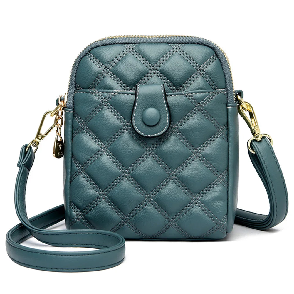 Quilted Leather Shoulder Bag Rhombus Casual Purse Phone Bag