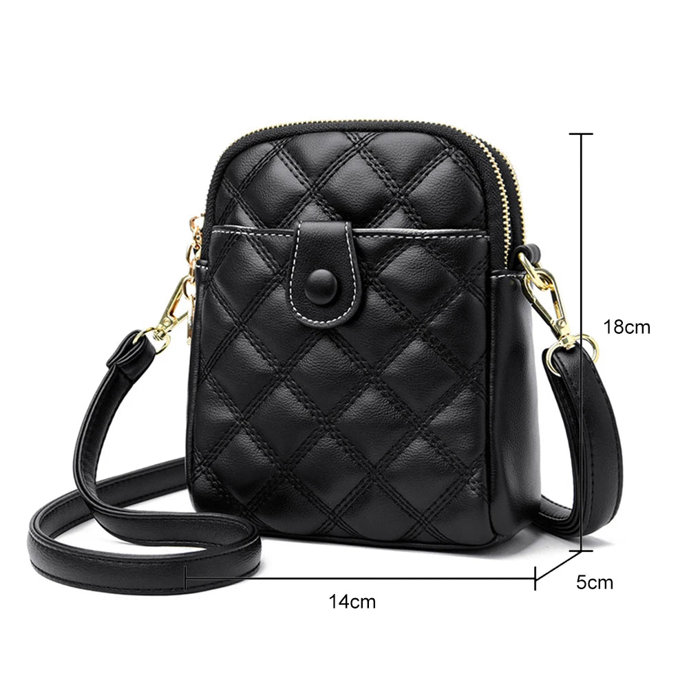 Quilted Leather Shoulder Bag Rhombus Casual Purse Phone Bag