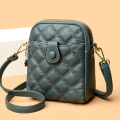Quilted Leather Shoulder Bag Rhombus Casual Purse Phone Bag