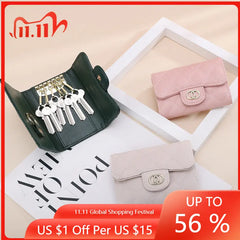 Real Cowhide Leather Wallet Key Holder Organizer Mini Purse for Women