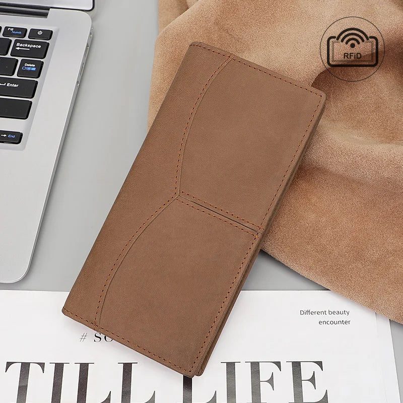 Men's Crazy Horse Leather Long RFID Wallet Anti theft US Dollar Clip