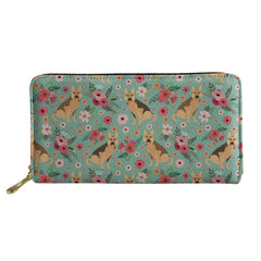 Flower Dog Print Leather Wallet Women Card Holder Purse Ladies Long Wallets
