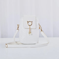 Leather Women Mini Cross-body Phone Bag Woven Pearl Tassel Cover