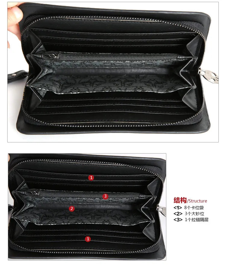 Skull Rivet Wristlet Wallet Long Zip Handbag for Women