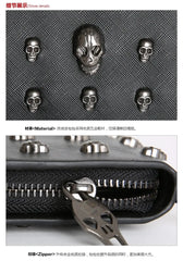 Skull Rivet Wristlet Wallet Long Zip Handbag for Women