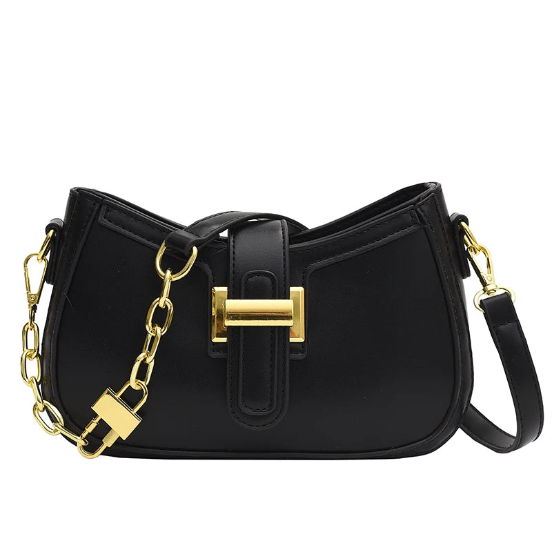 Leather Chain Shoulder Bag Handbag Half Moon Ladies Totes Cross Body