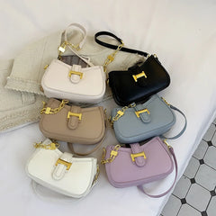 Leather Chain Shoulder Bag Handbag Half Moon Ladies Totes Cross Body