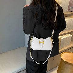 Leather Chain Shoulder Bag Handbag Half Moon Ladies Totes Cross Body