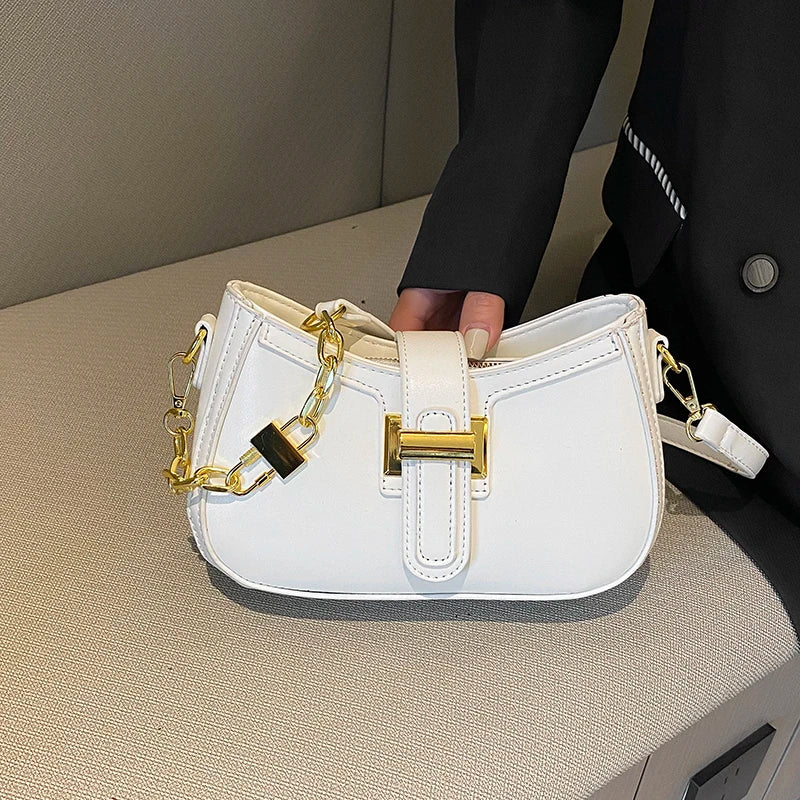 Leather Chain Shoulder Bag Handbag Half Moon Ladies Totes Cross Body