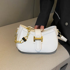 Leather Chain Shoulder Bag Handbag Half Moon Ladies Totes Cross Body