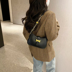 Leather Chain Shoulder Bag Handbag Half Moon Ladies Totes Cross Body