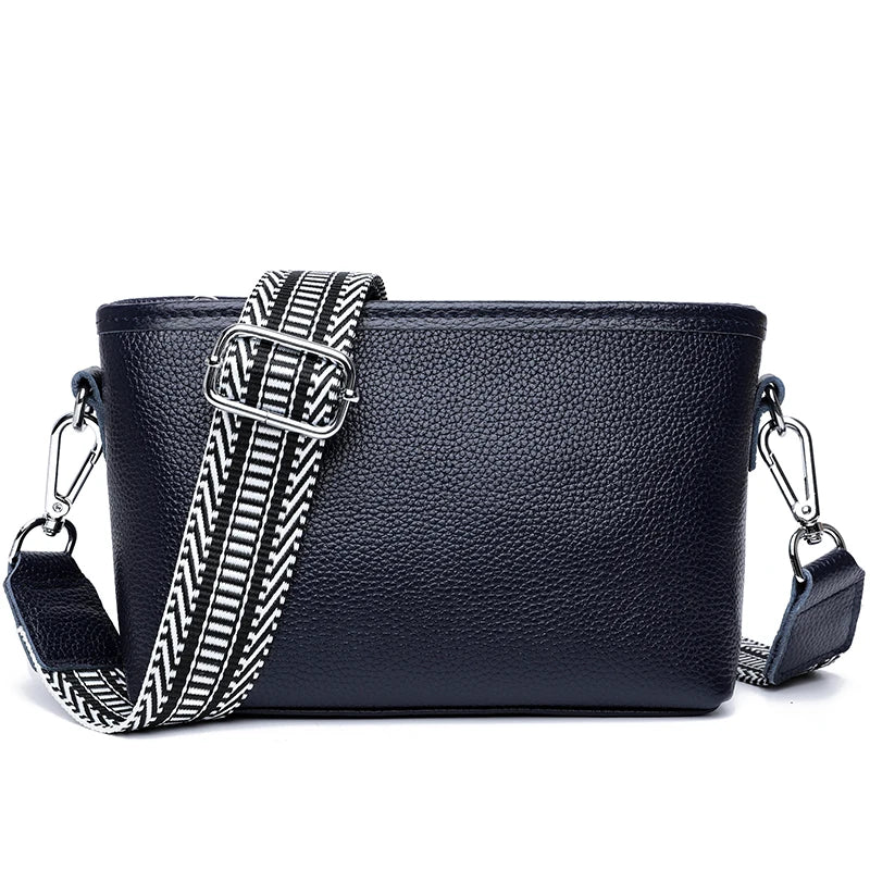 Leather Women's Wide Strap Shoulder Bag Soft Cowhide Totes