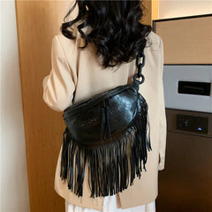 Leather Women's Shoulder Bag Chest Bag Tassel Decoration Crossbody Bag
