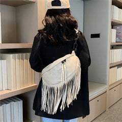 Leather Women's Shoulder Bag Chest Bag Tassel Decoration Crossbody Bag