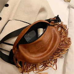 Leather Women's Shoulder Bag Chest Bag Tassel Decoration Crossbody Bag