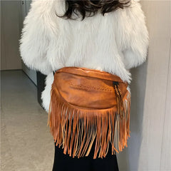 Leather Women's Shoulder Bag Chest Bag Tassel Decoration Crossbody Bag