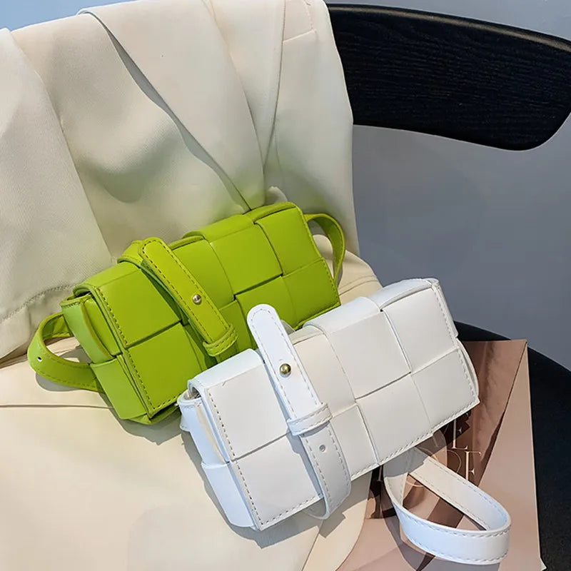 Leather Woven Small Waist Bags For Women Bag Weave Cassette Waist Belt Bag