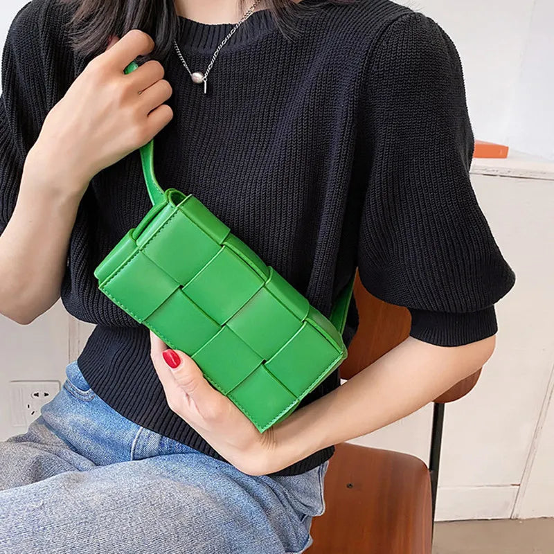 Leather Woven Small Waist Bags For Women Bag Weave Cassette Waist Belt Bag