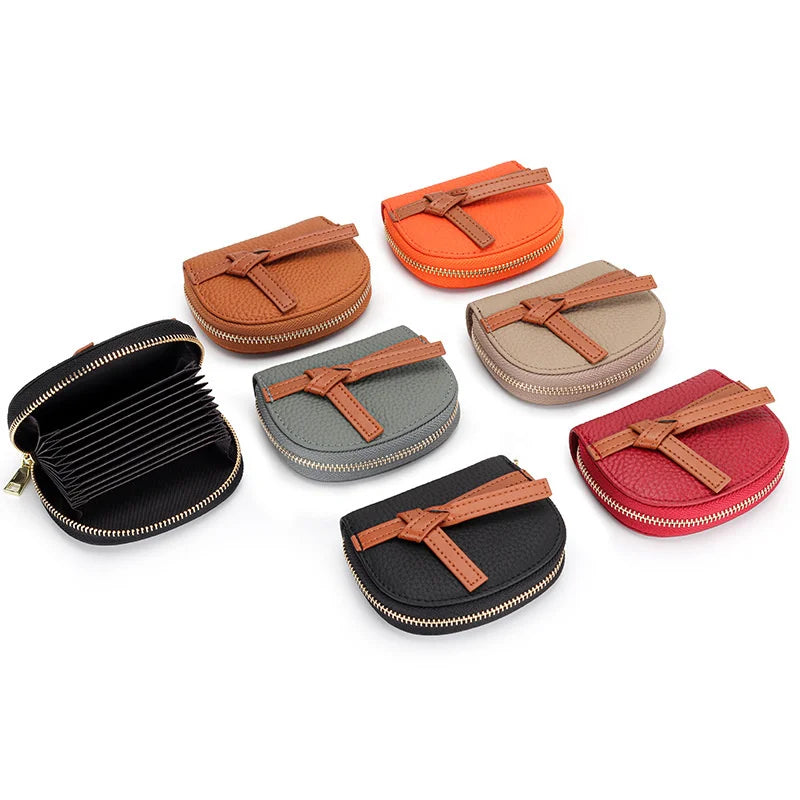 Leather Zipper Card Cover Contrast Card Slot Credit Card Change Wallet